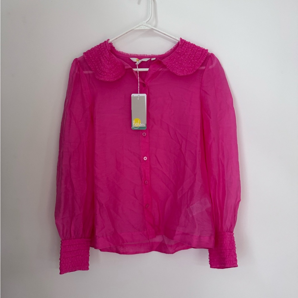 Boden Fuchsia Blouse with Textured Collar